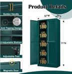 SteeLoong Kitchen Pantry Cabinet,71”Green Metal Pantry Storage Cabinets with Doors and 4 Adjustable Shelves,Kitchen Cabinet with 2 Gold Handles,Tall Cabinet for Livingroom, Bathroom