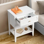 Wood Nightstand with 2 Drawers and Shelf, White End Table for Bedroom Living Room, Solid Wood & MDF Bedside Table