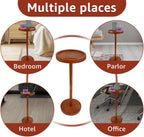 Pedestal Side Table With Weighted Base and 360 Rotating Phone Holder - Small Round Table for Living Room, Home Office, Small Spaces