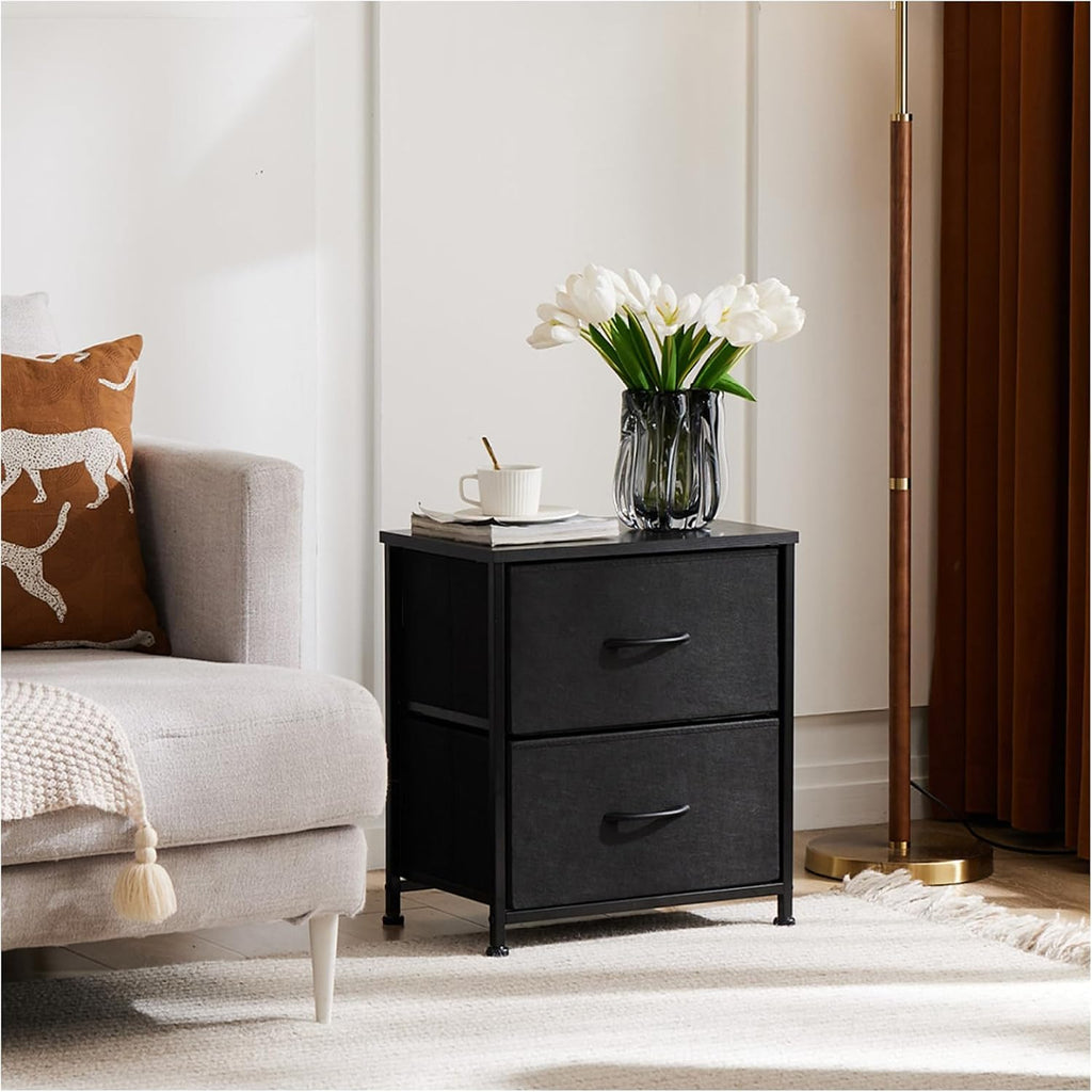 Fabric Dresser 2 Drawers, Nightstands with Adjustable Feet, End Table Set of 2