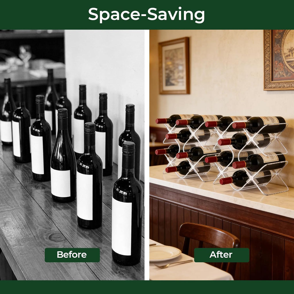 Acrylic 6 Bottle Countertop Wine Rack, Clear Freestanding Tabletop Wine Holder, Modern Space-Saving Wine Storage Organizer for Kitchen Bar Pantry