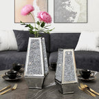 SHYFOY Crushed Diamond Mirrored Vases Set of 2, Silver Glass Flower Vases for Table Home Decor Crystal Vase for Dried Flowers Centerpieces - Can’t Hold Water