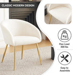 Modern Vanity Chair, Living Room Chair with Metal Legs,Teddy Fabric Dining Chair, Comfy Accent Chair for Makeup Room, Waiting Room, Dressing Room, Bedroom, Dining Room, Home Office (1, White)
