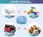 Stuffed Storage Bean Bag (No Filler) Keep Your Plush Toys More Organized Teens Children Lazy Playroom Perfect Ultra Soft Beanbag Washable Space Save Organizer Blue