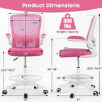 COSTWAY Drafting Chair, Tall Office Chair with Flip-up Armrests & Adjustable Foot Ring, High Back Computer Standing Desk Chair with Ergonomic Lumbar Support, Breathable Mesh (1, Pink)