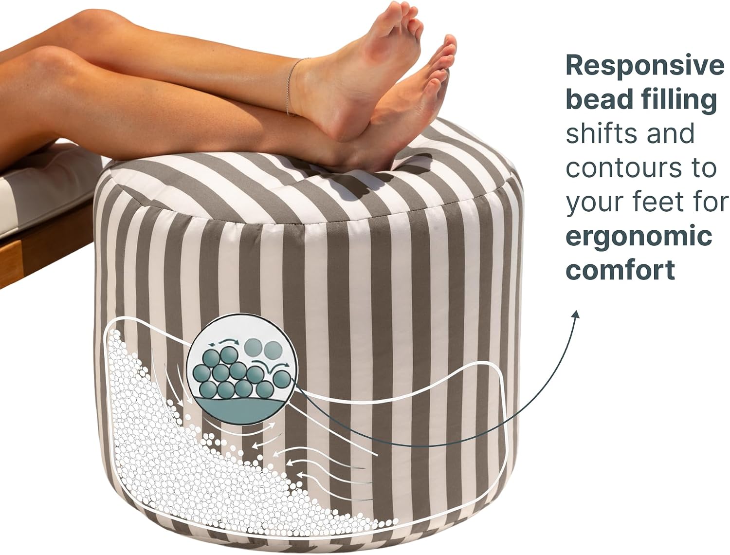 Jaxx Spring Indoor/Outdoor Bean Bag Pouf Ottoman, Taupe Stripes