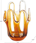 Deco 79 Glass Abstract Decorative Vase Ombre Centerpiece Vase with Wavy Oval Cutouts, Flower Vase for Home Decoration 7" x 7" x 10", Orange