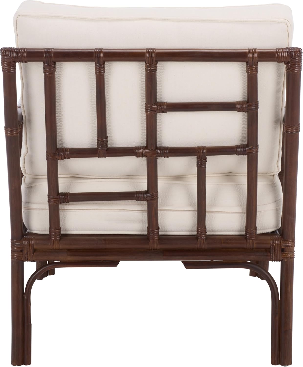 SAFAVIEH Furniture - Kazumi Accent Chair - Coastal Design White Cushion & Chocolate Brown Rattan - Fully Assembled - Ideal for Living Room, Bedroom, Dining Space, 19.7" Seat Height (ACH6508C)