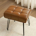 EBENCHICO PU Leather Vanity Stools, Vanity Stool Chairs for Makeup Faux Leather Foot Stools Ottoman with Metal Leg Make up Chairs for Vanity Small Bench Seat for Living Room Bedroom (Yellow Brown)