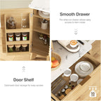 Vabches 65” Kitchen Pantry Storage Cabinet, Fluted Kitchen Hutch Cabinet with 4 Charging Stations and Large Countertop, Open Shelves & Drawers for Dining Room, Living Room,Modern, Natural