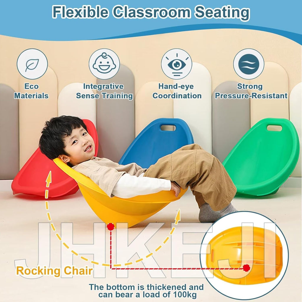 4 Packs Multicolor, Autism Sensory Rocking Chair, Fun Wobble Chairs for Classroom Elementary, Portable Floor Seating with Back rt, Plastic Reading Chair w/Handle for Indoor Outdoor (Yellow 1 PC