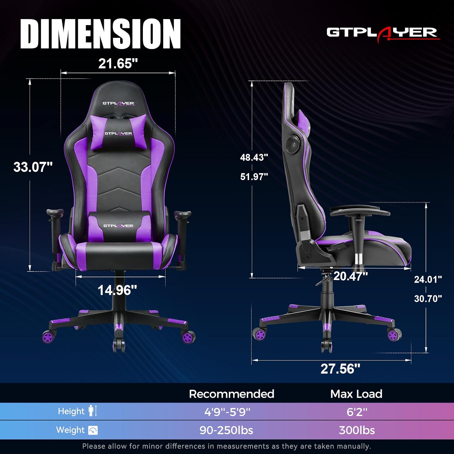 Gaming Chair with Bluetooth Speakers Music Video Game Chair Audio Ergonomic Design Heavy Duty Office Computer Desk Chair GT890M Purple