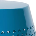 12.25" Side Table, Lace Cut Metal End Table for Outdoor & Indoor Use, Barrel Shape Accent Table for Garden, Patio, Living Room, Backyard Decor,No Assembly Needed,Blue