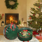 24" Christmas Wreath Storage Bag Artificial Wreath Container Garland Holiday Xmas Wreaths Holder Sturdy Handles Inner Straps Card Slot Dual Zipper Red