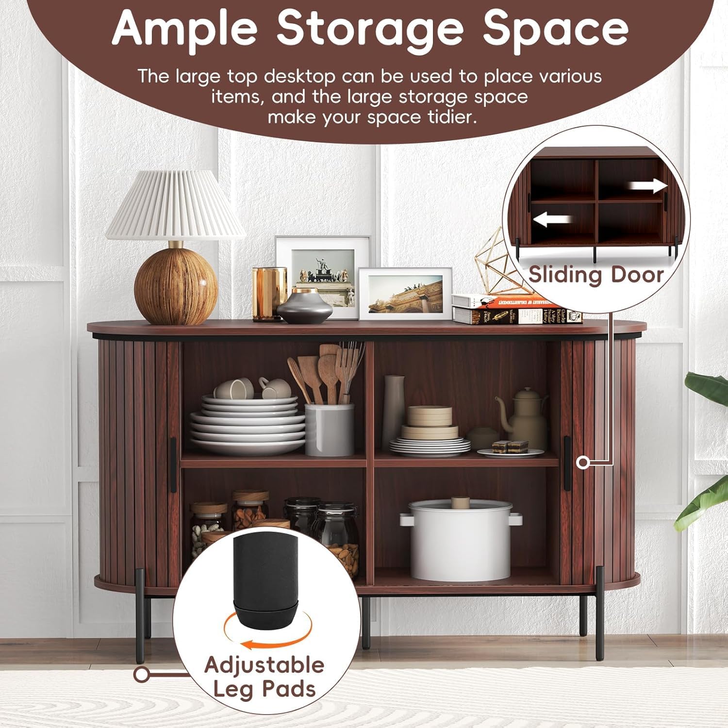 Simore Sideboard Buffet Cabinet with Storage, 47.2" Fluted Buffet Storage Cabinet with Doors and Adjustable Shelves,Entryway Cabinet for Living Room, Dining Room,Walnut