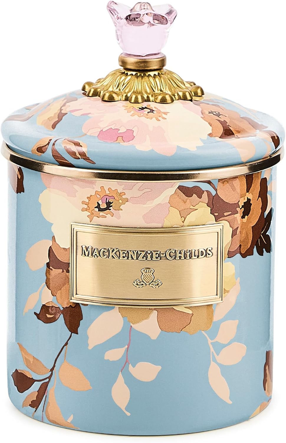 MACKENZIE-CHILDS Enamel Canister, Kitchen Storage Container with Lid, Small, 38-Ounce Capacity, Wild Rose Slate