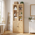 Cyclysio 80" Tall Pantry Cabinet with 8 Doors, Natural Oak Kitchen Pantry Storage Cabinet with Built-in Baseboard Notch & Adjustable Shelves – Kitchen Storage Cabinet for Dining, Living Room, Office