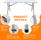 Lakhow 6 FT Folding Table,Outdoor Indoor Plastic Table Portable Square Height Dining Table Perfect for Picnics, Parties, Party and Camping, White