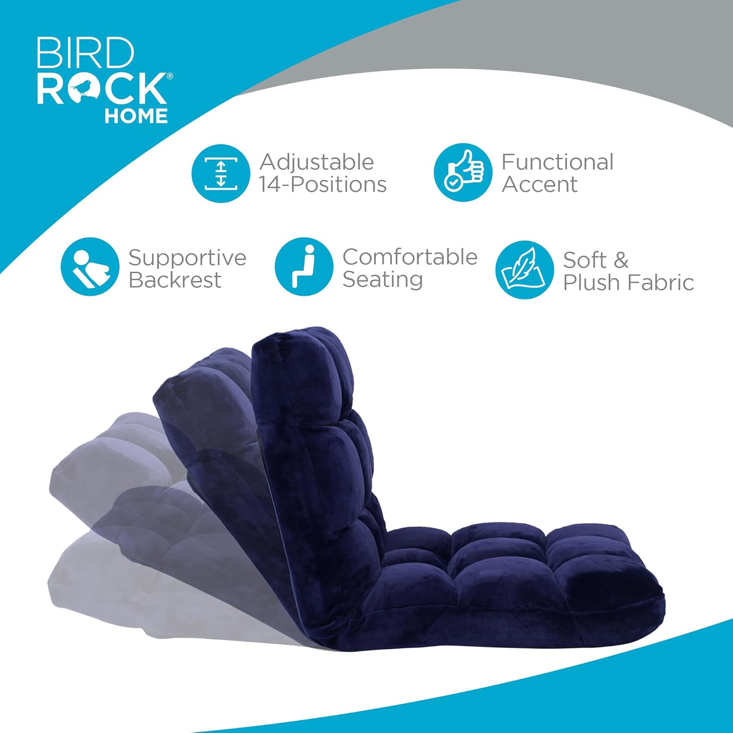 BIRDROCK HOME Adjustable 14-Position Memory Foam Floor Chair – Foldable Video Gaming Chair with Comfy Seat, Thick Cushion and Back Support for Gaming, Reading or Meditation (Blue)