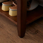 Shoe Bench Storage with Leather Cushion, Rustic Solid Wood Entryway Bench with 2 Height-Adjustable and Removable Shelves for Hallway, Living Room, Mudrooms (Dark Brown,47.2")