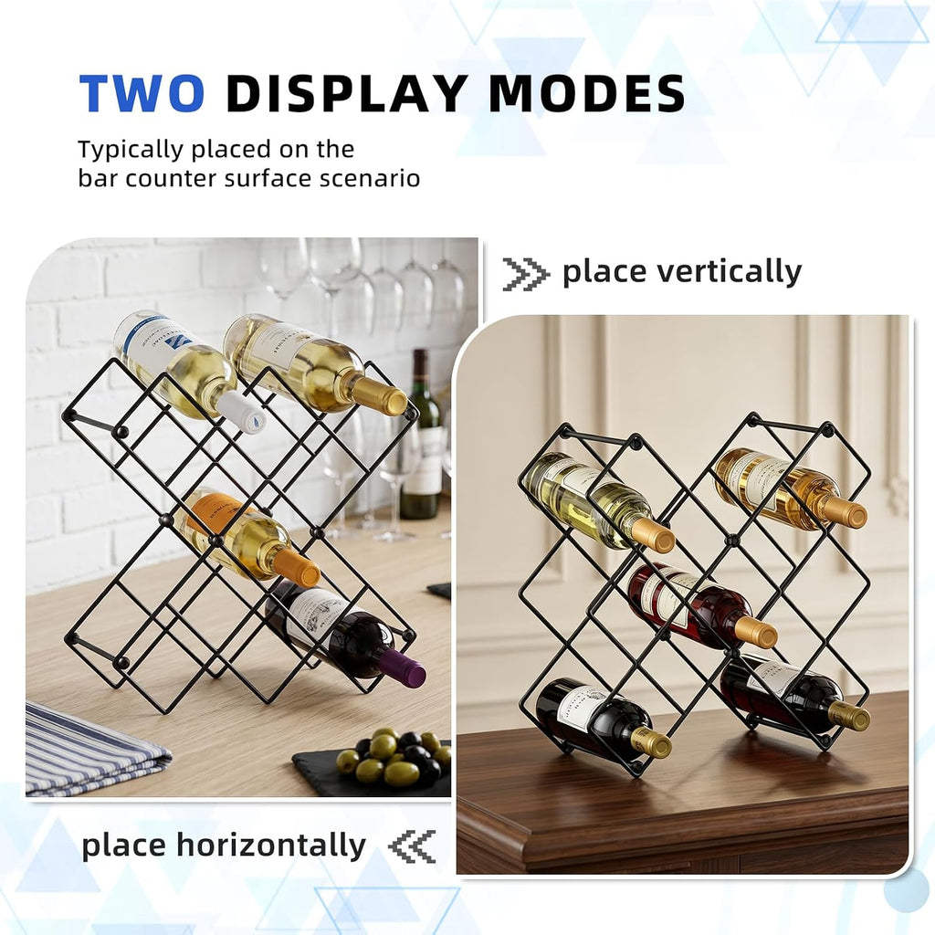 Wine Racks Countertop - 13 Bottles Wine Bottle Holder - 5 Tier Metal Small Wine Rack for Cabinet, Pantry,Kitchen,Bar (Black)