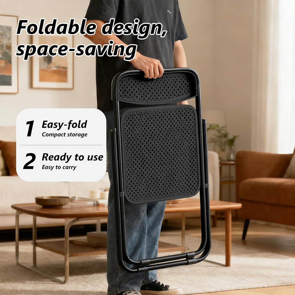 Folding Chair, 2 Pack Plastic Chair, Black | Breathable folding chair with steel frame, 300lbs capacity. Portable & stackable for indoor, outdoor, events & parties.
