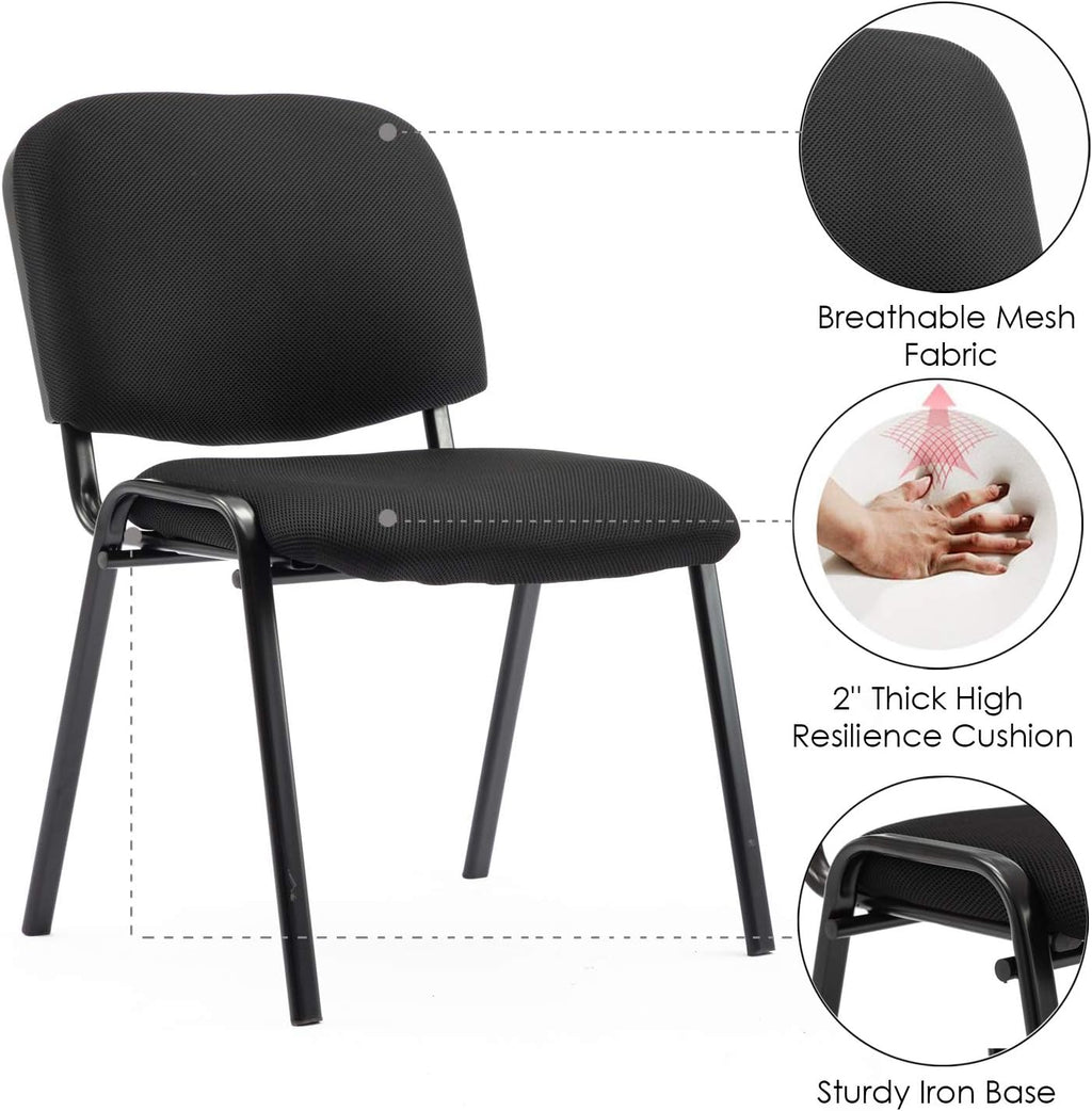 Stackable Chairs, Waiting Conference Room Office Reception Chair Armless Guest Stacking Chair for Breakroom Banquet Lobby Hall Training Room (Mesh-Cushion,Black,5PCS)