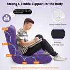 MAT EXPERT Floor Chair with Back Support, Floor Gaming Chair w/ 14 Adjustable Position, Soft Coral Fleece&Alloy Steel Frame, Foldable Padded Lazy Couch Recliner for Meditating (Violet, Large)
