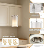 AKEZON Modern Glass Pendant Light 2 Pack, Adjustable Hanging Kitchen Island Lights Pendant Lighting Fixture Dining Room Bathroom Hallway Bar, Brushed Nickel Finish