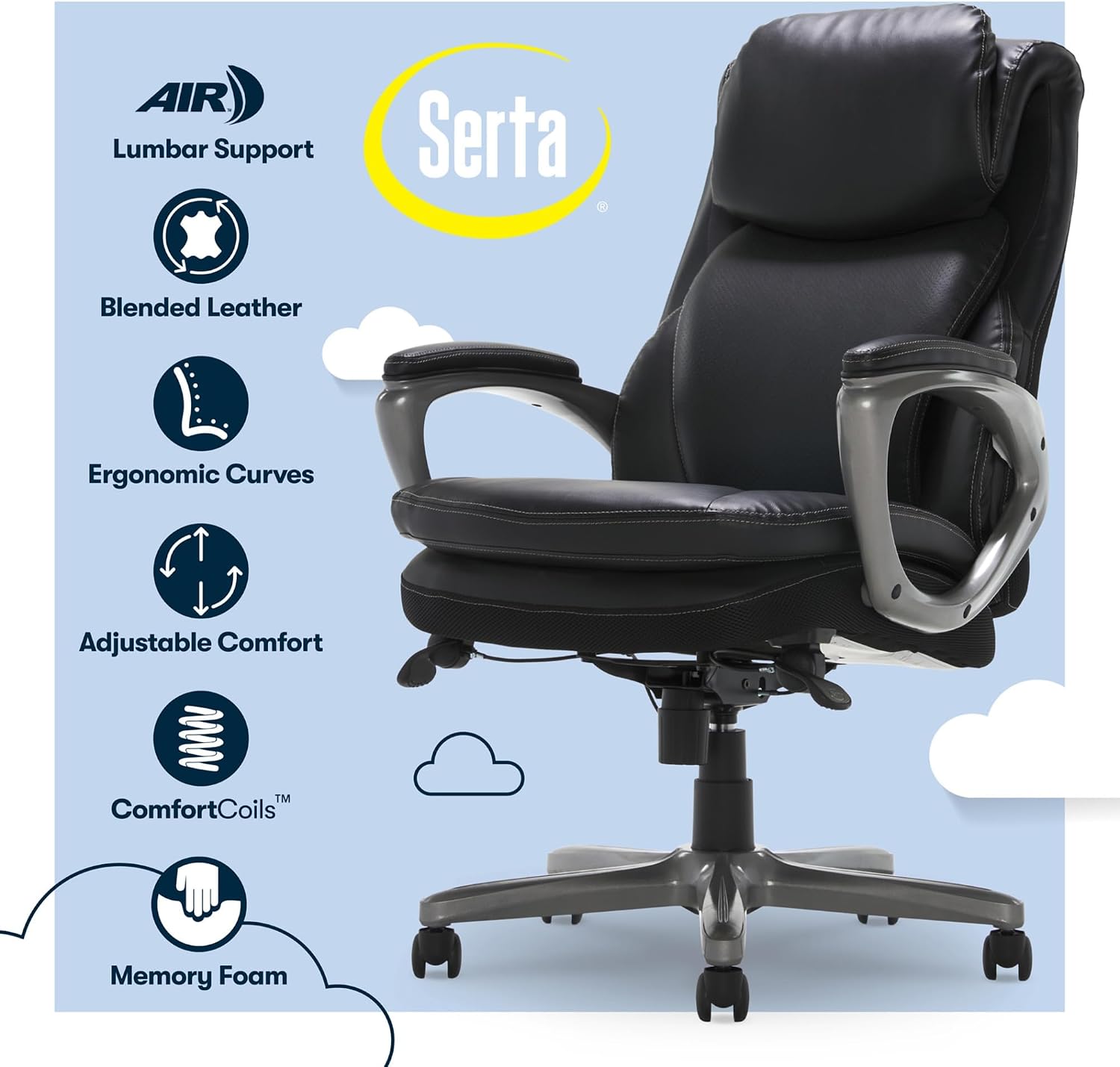Serta® Smart Layers™ AIR Arlington Executive Chair, Black/Pewter