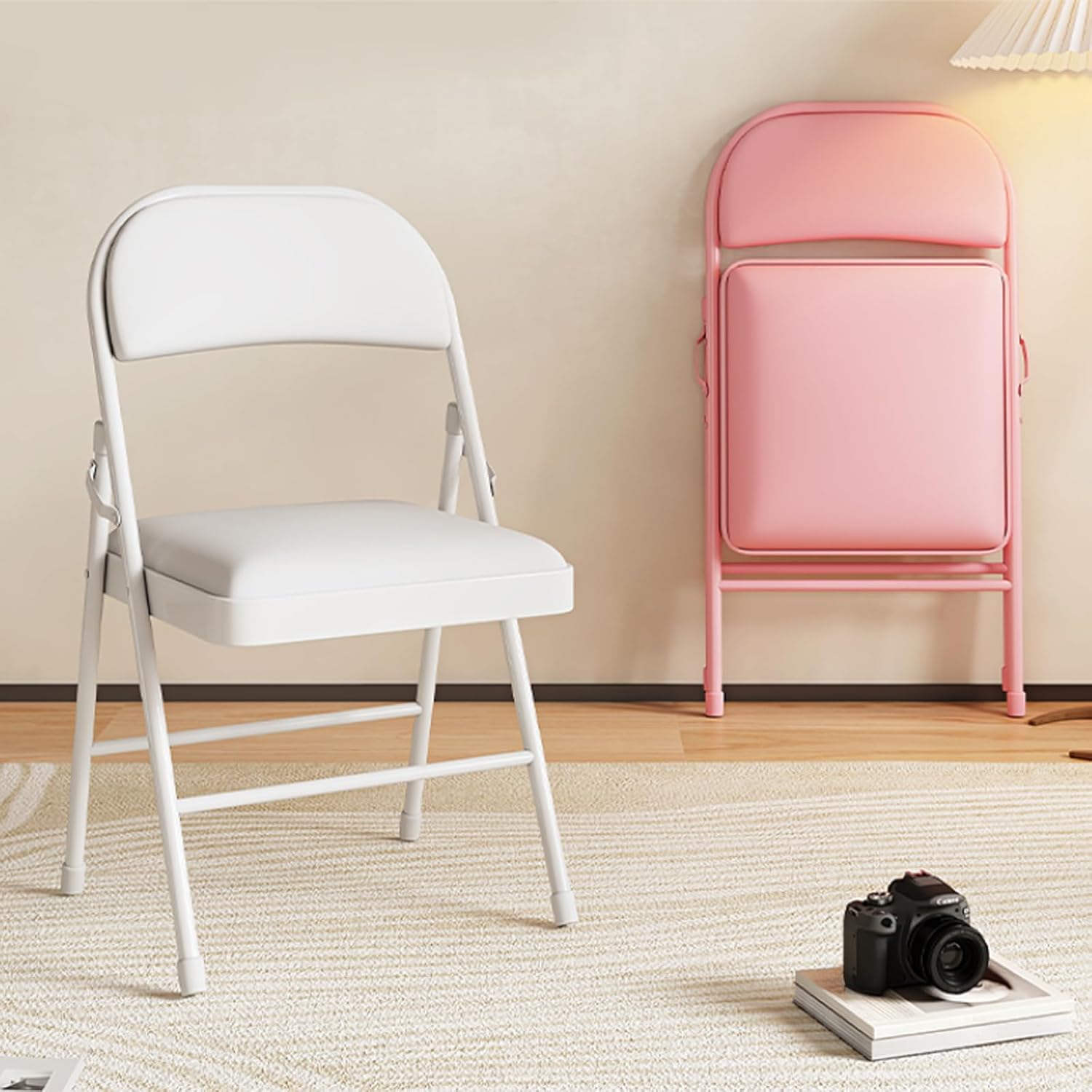 Folding Chairs with Comfortable Padded Seats, Portable and Stackable Commercial Seating, Metal Frame, Suitable for Offices, Restaurants, Bedrooms, and Parties Green with White Legs