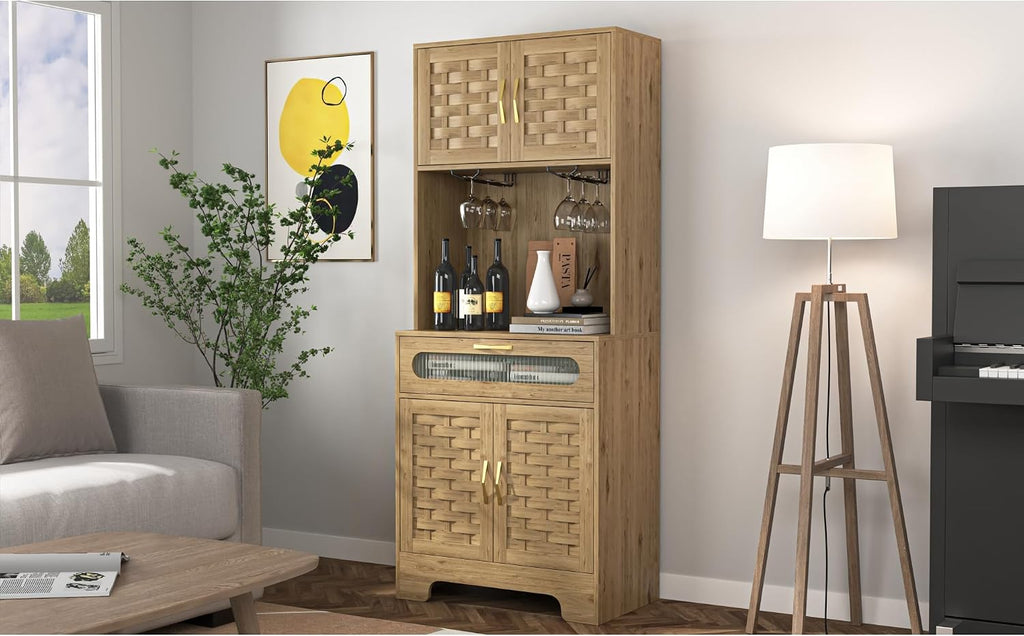 67'' Tall Pantry Buffet Cabinet Freestanding Hutch Cupboard for Home, Kitchen,Tall Freestanding Liquor Cabinet Bar for Kitchen, Dining Room