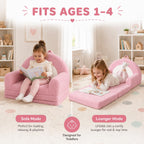 Rainbow Kids Couch, 2-in-1 Fold Out Toddler Couch Sofa, Soft Fleece Kids Chair, Convertible Sofa to Lounger for Girls Boys Bedroom, Playroom, Reading Nook, Pink