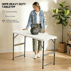 4FT Folding Table with One Press Adjustable Height,Fold in Half Portable Card Table with Carry Handle&Locking Steel Legs,Heavy Duty Plastic Utility Table for Party,Picnic,Camping Indoor Outdoor,White