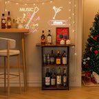 Eyteenokk Freestanding Wine Rack,3-Tier Small Mini Bar Table Liquor Cabinet with T-Shaped Countertop,Rustic Wood Metal Floor Wine Bottle Storage Stand for Home Bar Corner-23.62 x 9.44 x 27.67inches