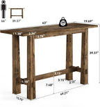 Solid Wood Bar Table, 63" Long Bar Height Pub Table, Narrow Home Bar Unit, Tall Wooden High Top Table for Kitchen, Home Bar, Café or Restaurant, Rustic Brown