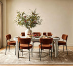 Boucle Dining Chairs Set of 4, Brown Mid Century Modern Kitchen Dining Room Chairs with Curved Backrest and Metal Frame, Round Upholstered Dining Chairs for Kitchen, Living Room