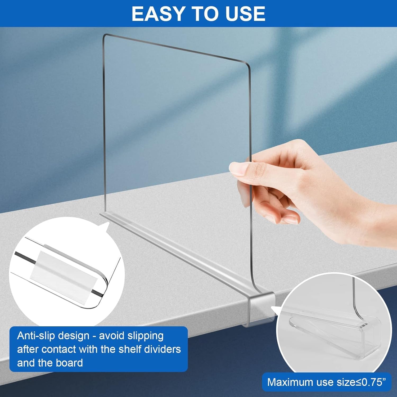 12 Inches [Extra Tall Version] Clear Shelf Dividers for Closet Organization and Storage, 6 Pack Purse Organizer for Closet Acrylic Adjustable Bookshelf for Organization, Perfect for Sweater, Clothes