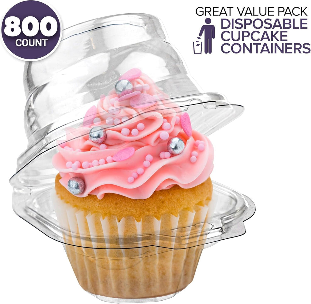 Stock Your Home Individual Plastic Cupcake Containers with Connected Airtight Dome Lid (800 Count), Clear Single Cupcake Container, BPA Free