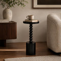 COZAYH Black Wood End Table with Round Top and Decorative Beaded Pedestal, Modern Accent Side Table Drink Table for Living Room, Small Spaces