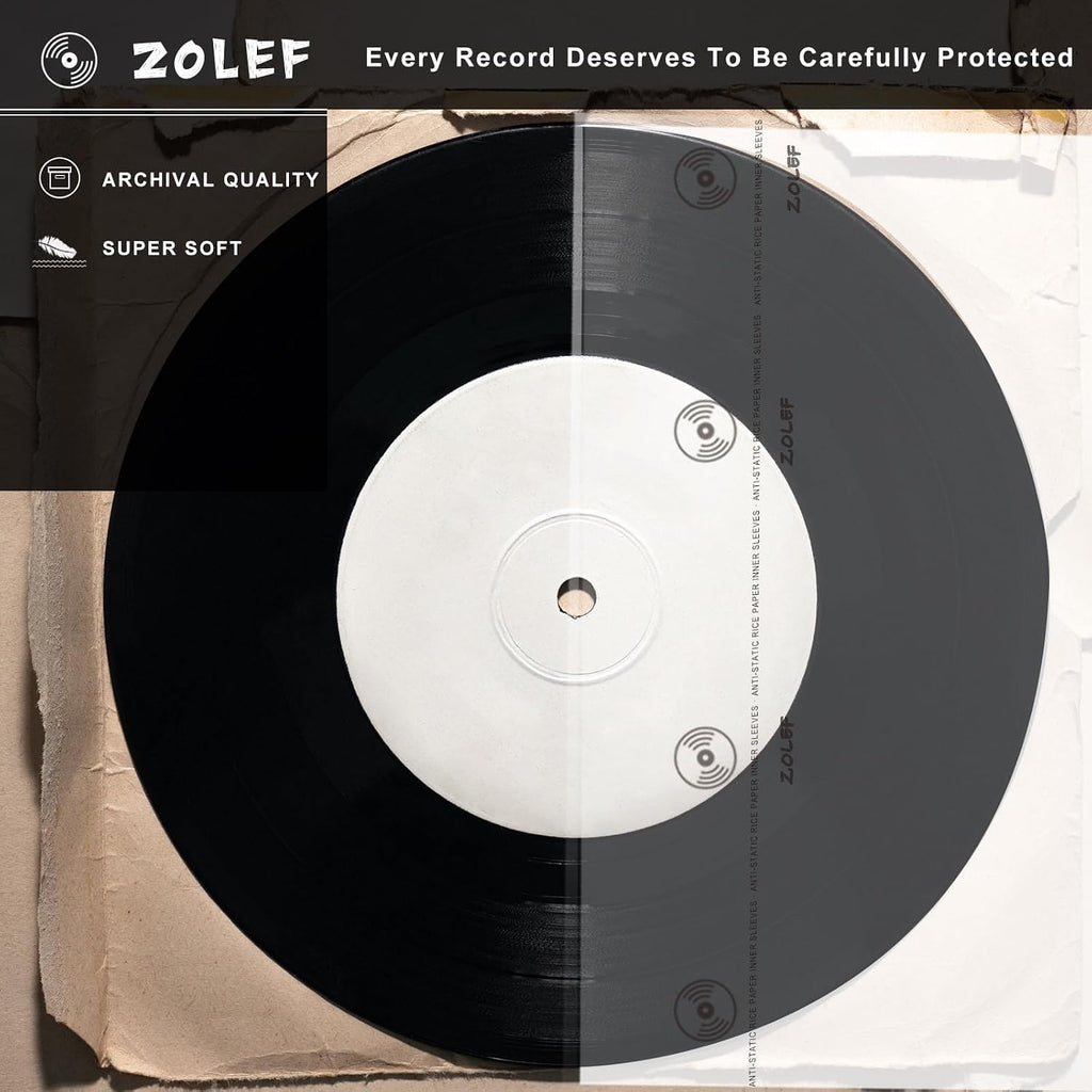 12" Vinyl Record Sleeves Inner 50 Pack, Thicker 3-Ply Anti Static Archival LP Master Style Inner Sleeve with Rice Paper for 33 RPM Records Protection