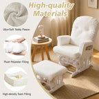 5PCS Glider Rocker Replacement Cushions with Ottoman Cover, Tufted High Back & Teddy Plush Rocking Chair Cushion Set, Thickened 3.5'' Glider Cushions with Side Pockets for Indoor Nursery, Cream