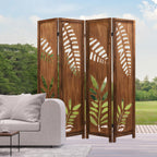 Giantex Boho Rustic Room Divider, 4 Panel Carved Leaf Folding Wood Screen, Fully Assembled, 67'' Freestanding Privacy Partition Decorative Wall, Foldable Room Separator for Bedroom, Rustic Brown