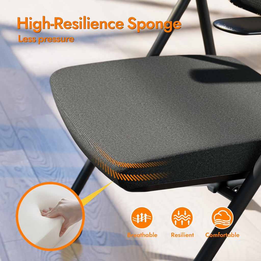Stackable & Foldable Office Chair, Folding Desk Chair with Flip-Up Armrest, Breathable Mesh, Thick Seat Cushion & Rocking Backrest, Conference Room Chair with Wheel (Black，1)