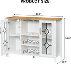 GarveeHome Wine Bar Cabinet with LED Light, Home Coffee Cabinet with Wine and Glass Rack, Kitchen Buffet Sideboard with Storage, Liquor Cabinet for Bar, Dining Room, Kitchen,White