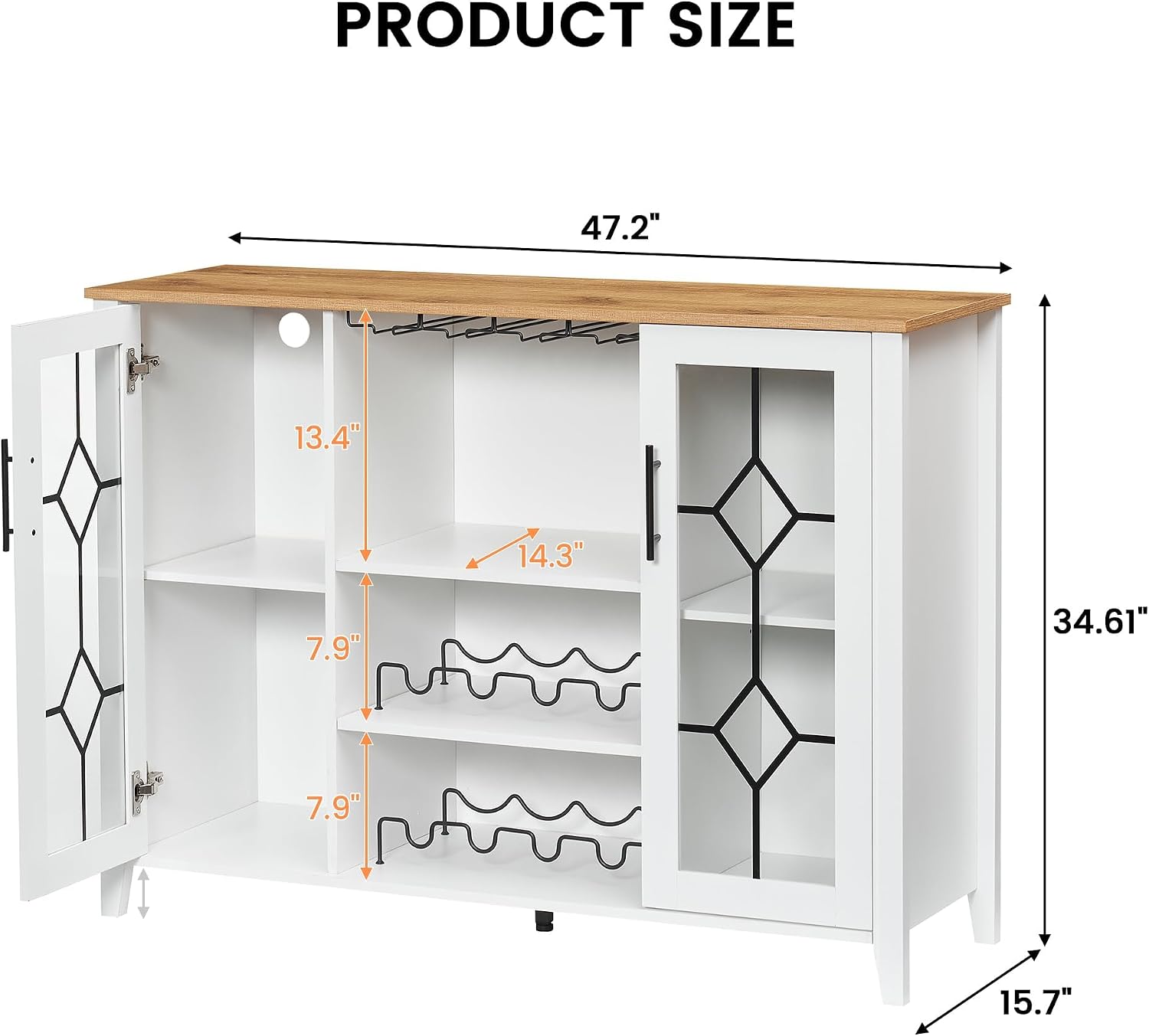 GarveeHome Wine Bar Cabinet with LED Light, Home Coffee Cabinet with Wine and Glass Rack, Kitchen Buffet Sideboard with Storage, Liquor Cabinet for Bar, Dining Room, Kitchen,White