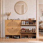 GRUSIGN Shoe Cabinet with 2 Flip Drawers, Narrow Shoe Cabinet Storage for Entryway, Freestanding Shoe Organizer with Adjustable Shelves & Anti-Tipping Device, Shoe Rack Cabinet for Hallway, Foyer