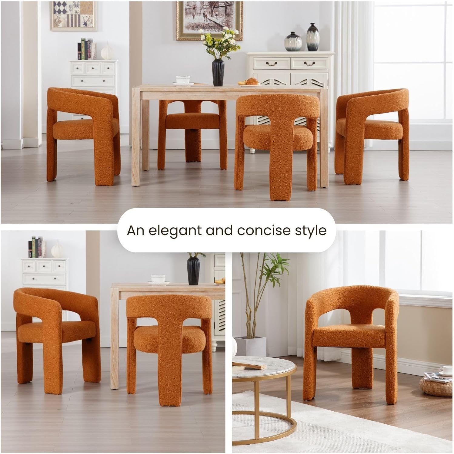 Modern Sherpa Barrel Dining Chair, Upholstered Accent Chair with Curved Back Comfy Side Chair Lounge Armchair for Kitchen Dining Room Living Room Reception, Terracotta