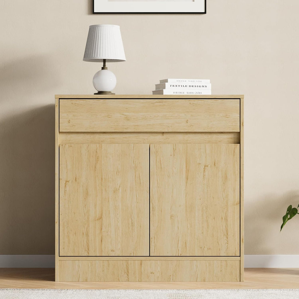 Housoul Buffet Cabinet with 2 Doors and Drawer, Coffee Bar Cabinet with Adjustable Shelf, Modern Kitchen Buffet Sideboard for Living Room, Kitchen, Natural