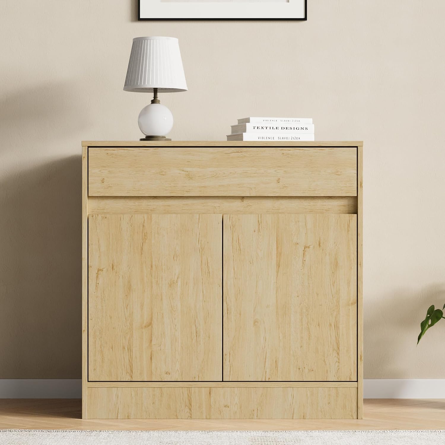 Housoul Buffet Cabinet with 2 Doors and Drawer, Coffee Bar Cabinet with Adjustable Shelf, Modern Kitchen Buffet Sideboard for Living Room, Kitchen, Natural